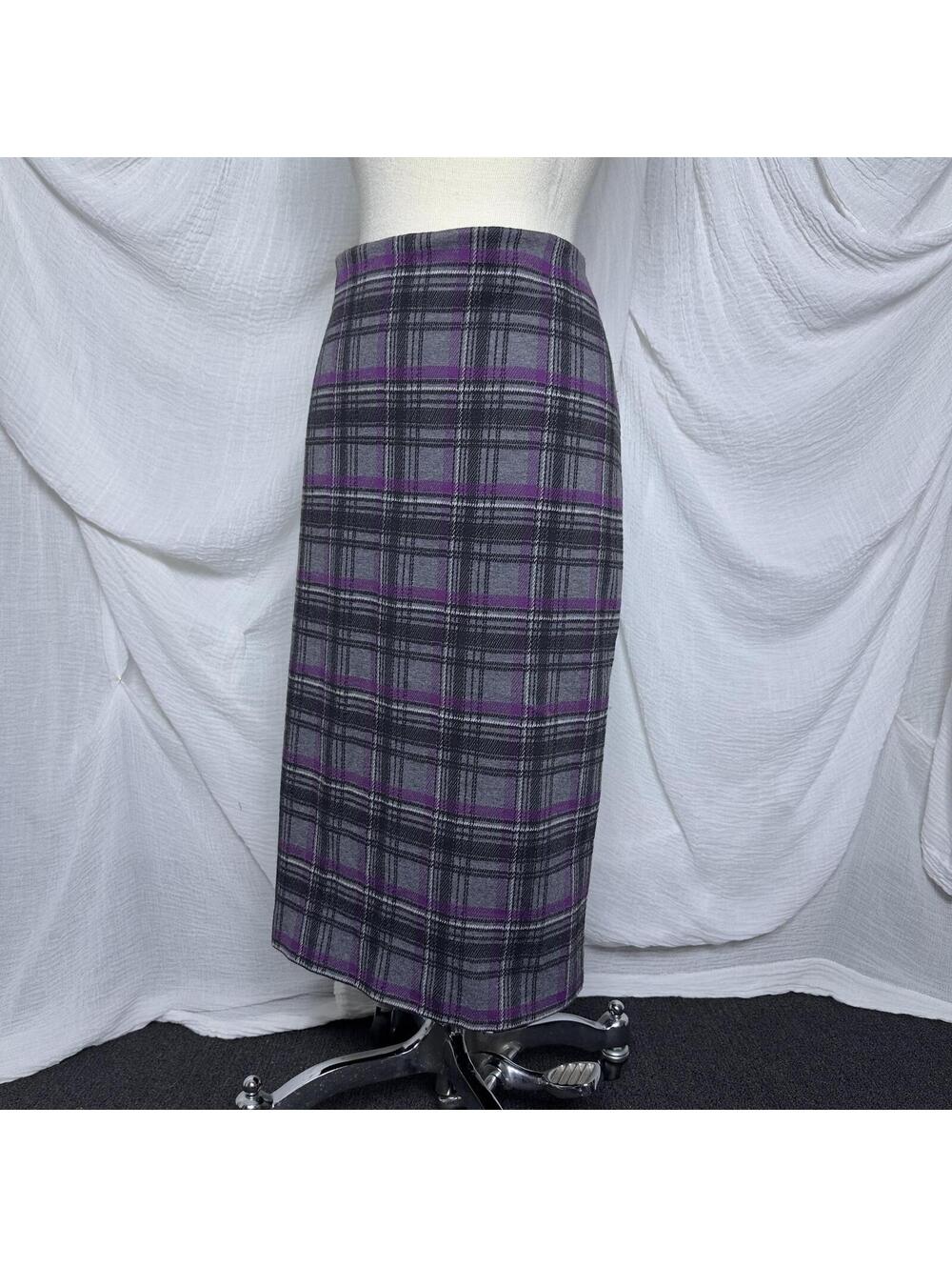 Worthington Woman Purple Gray Plaid Pencil Skirt Size 18W - Picture 2 of 5